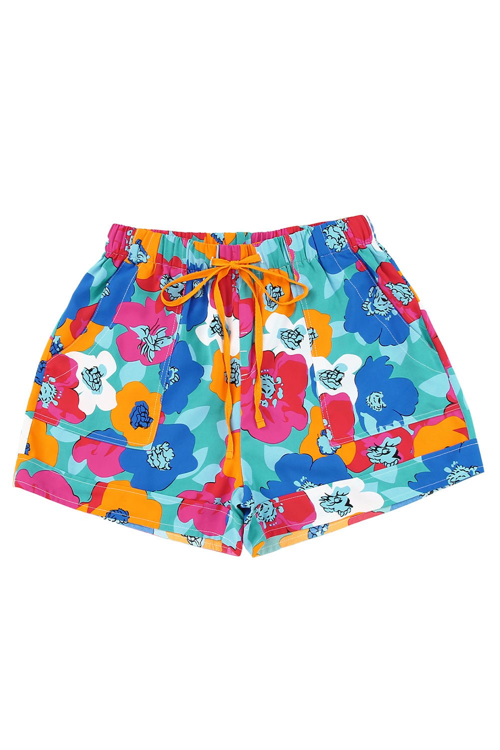 Multicolor Floral Print Drawstring Elastic Waist Casual Shorts - Blu Pepper Boutique