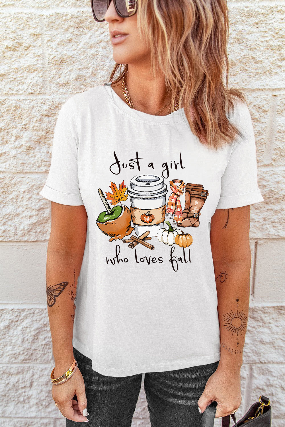 White Just A Girl Who Loves Fall Graphic T Shirt