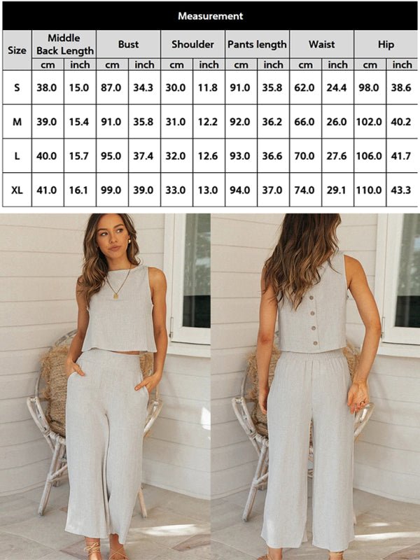 Vintage Sleeveless Cotton Pants Set - Blu Pepper Boutique
