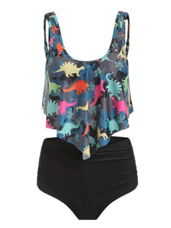 Sexy Print High Waist Bikini Ruffle Swimsuit - Blu Pepper Boutique