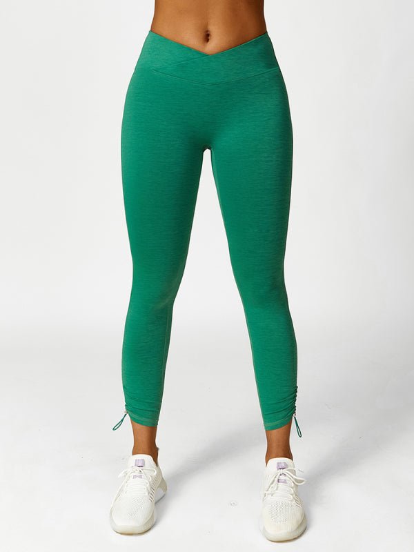 New drawstring yoga wear breathable solid color running tights - Blu Pepper Boutique