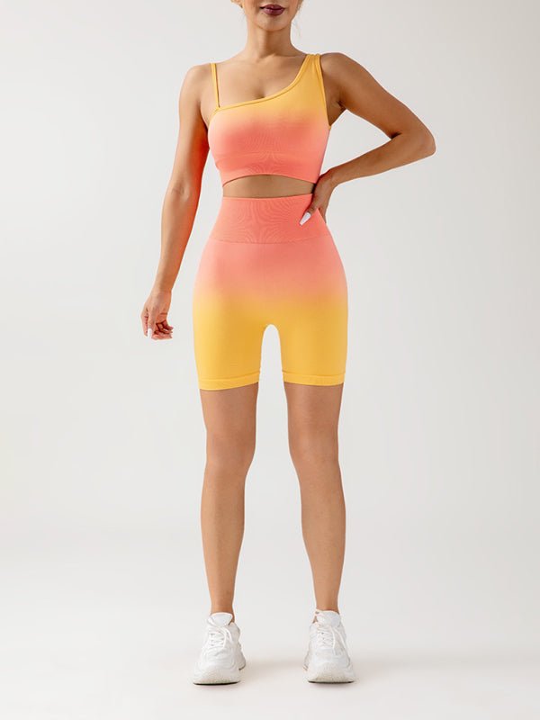 Women's gradient seamless breathable tight sports three-point yoga pants + top set - Blu Pepper Boutique