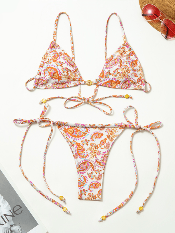 Women's holiday fashion sexy printed split swimsuit strappy backless bikini - Blu Pepper Boutique