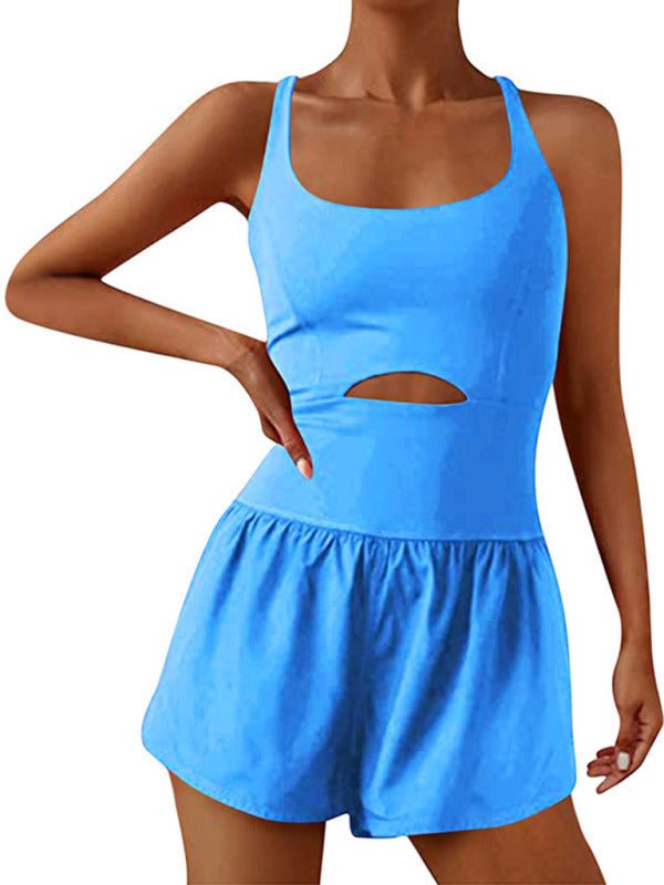 Women's beautiful back double strap tight jumpsuit yoga sports jumpsuit shorts - Blu Pepper Boutique