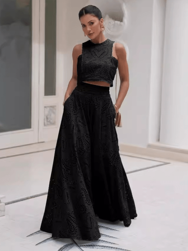 New Sleeveless Long Dress Pocket Suit Casual Vacation Loose Two-piece Set - Blu Pepper Boutique