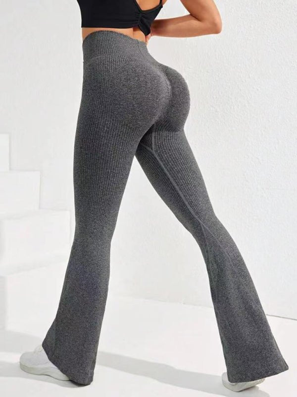 Cross Waist Threaded Flared Seamless Yoga Pants - Blu Pepper Boutique