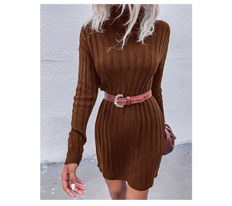 Women's Pit Strip Turtleneck Long Sleeve Loose Sweater Dress - Blu Pepper Boutique