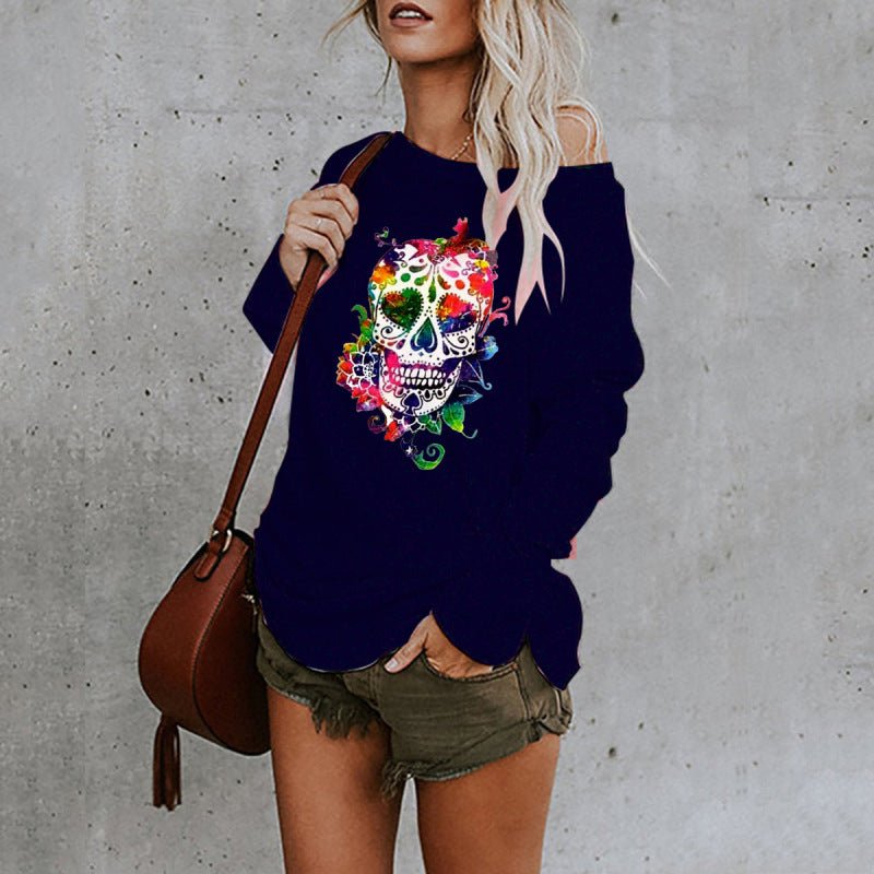 New casual sexy personality skull long-sleeved top - Blu Pepper Boutique