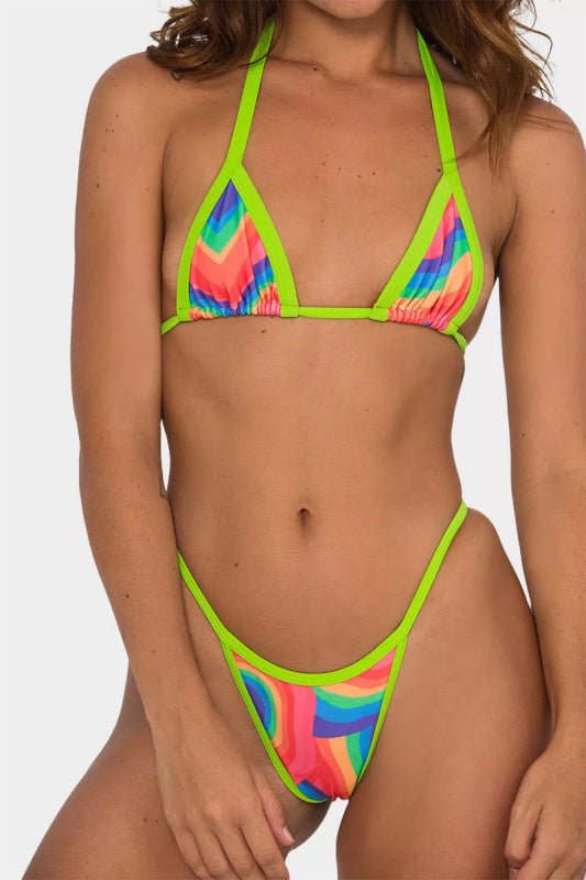 Sexy Printed Bikini with Trimmed Edges and Thong Bottom - Blu Pepper Boutique
