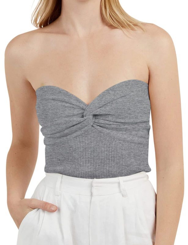 New Solid Color Twisted Strap Short Tight Backless Tube Top Knitwear Women's Clothes - Blu Pepper Boutique