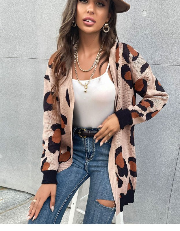 women's leopard print cardigan knitted sweater coat - Blu Pepper Boutique