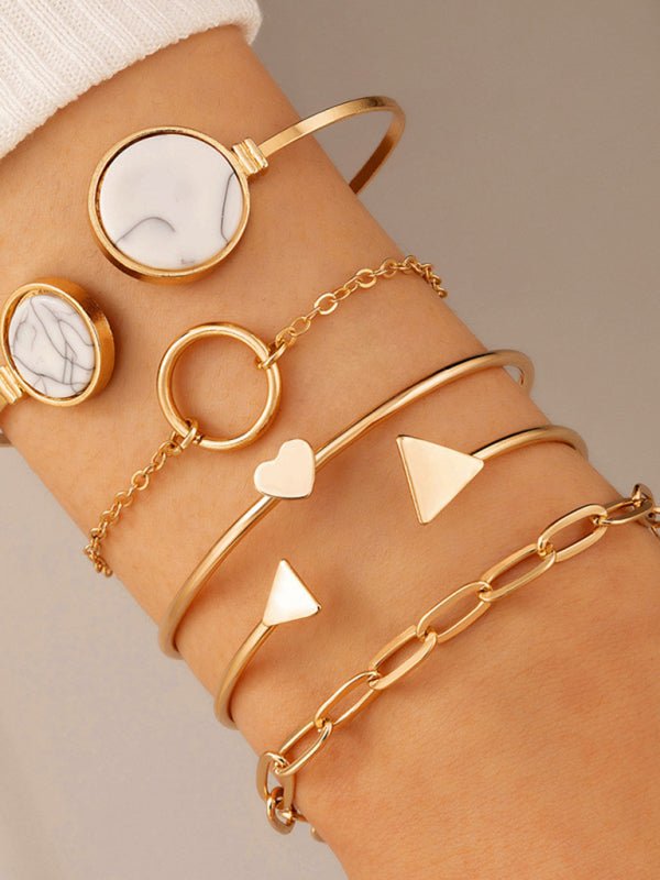 Inlaid Open Five-piece Bracelet Geometric Love Triangle Bracelet Set - Blu Pepper Boutique