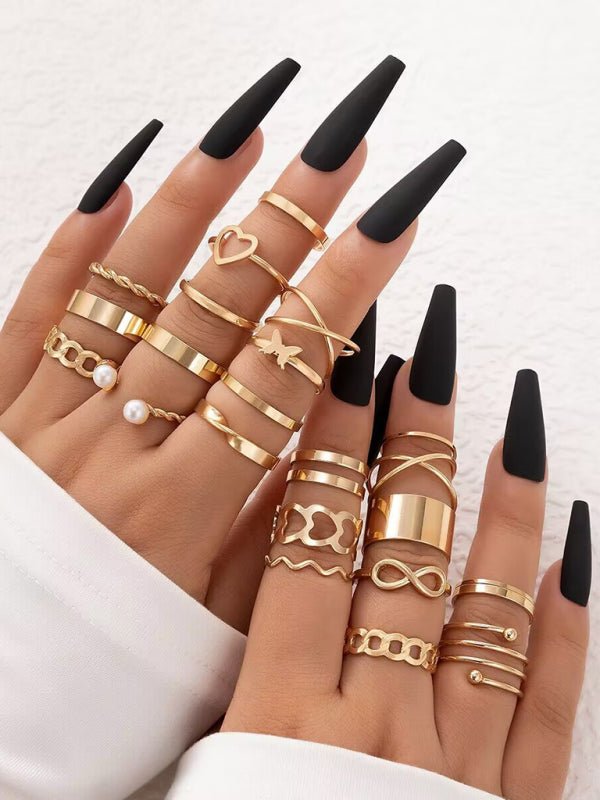 New niche design butterfly 8-character open ring set cross love pearl 23-piece ring - Blu Pepper Boutique