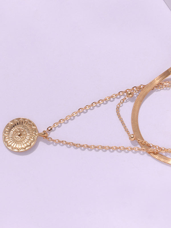Fashion Versatile Round Tag Personality Simple Multi-Layer Bead Necklace For Women