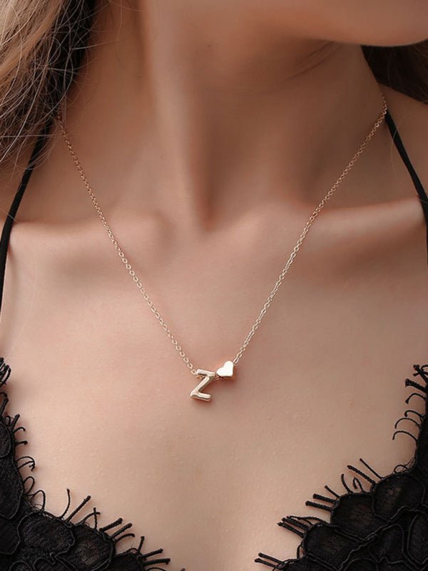 Fashion Love 26 English Letters Simple Necklace Heart Shape Short Clavicle Chain - Blu Pepper Boutique