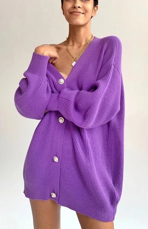 Candy Color Casual Loose Knit Button Cardigan - Blu Pepper Boutique