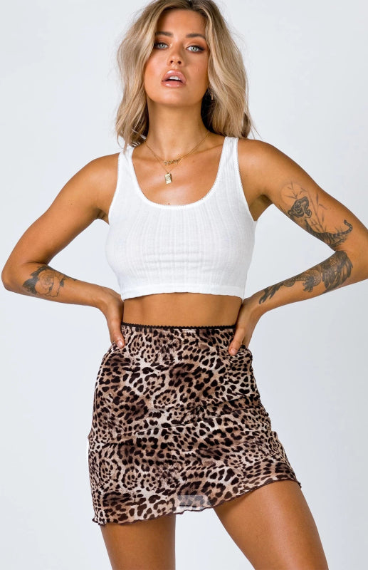 Printed Mesh High Waist Double-Layer Slim Package Hip Half-Body Skirt