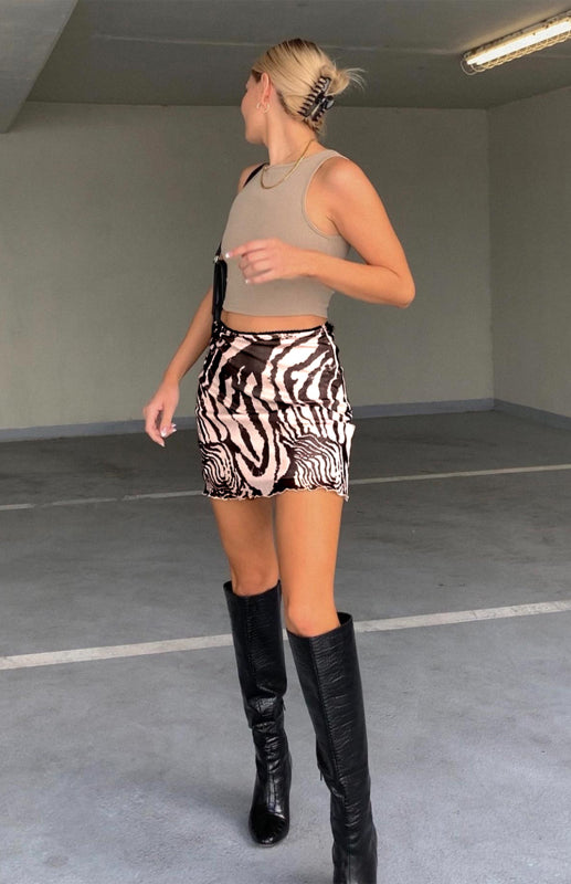 Printed Mesh High Waist Double-Layer Slim Package Hip Half-Body Skirt