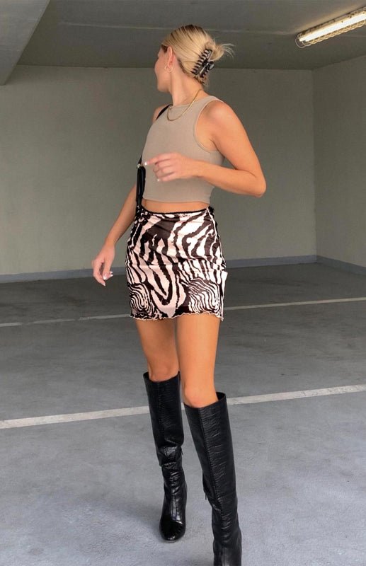 Printed Mesh High Waist Double-Layer Slim Package Hip Half-Body Skirt - Blu Pepper Boutique