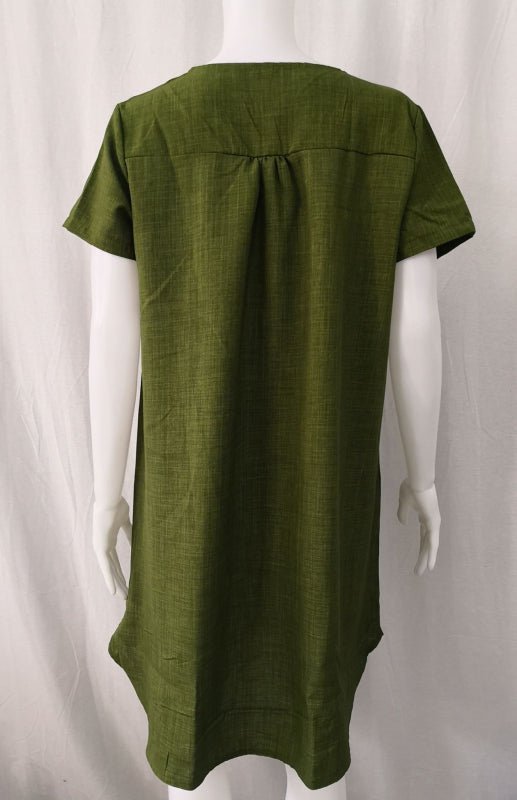 Women's Solid Color Split Neckline Linen Blend Dress - Blu Pepper Boutique
