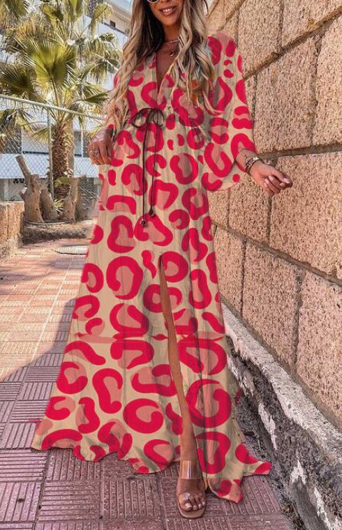 Temperament Holiday High Waist Fashion Print Dress - Blu Pepper Boutique