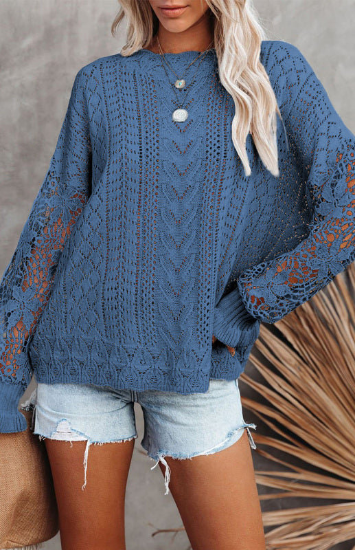 Women's Long Sleeve Cutout Petal Sleeve Sweater