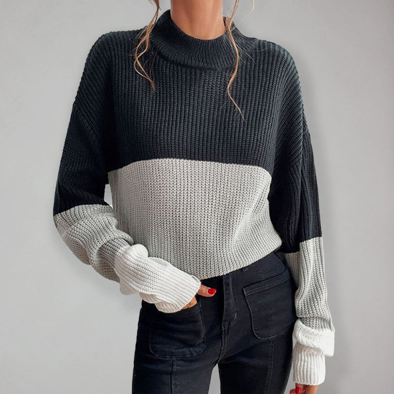 women's color block long sleeve turtleneck sweater women's fashion - Blu Pepper Boutique