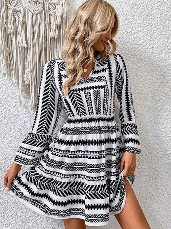 women's ruffled polka dot long sleeve dress autumn and winter - Blu Pepper Boutique