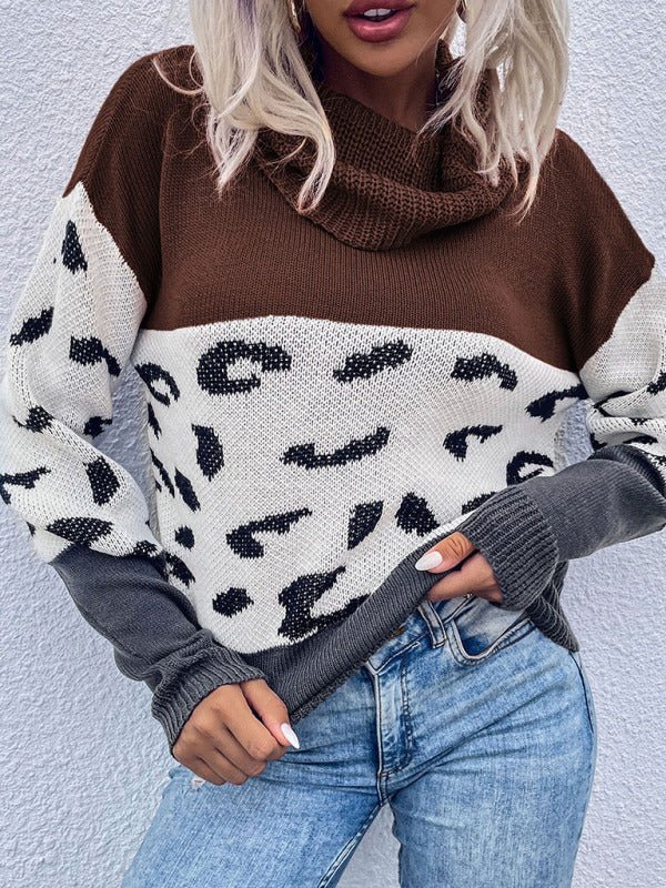 Women’s Cowl Neck Sweater With Colorblock Print - Blu Pepper Boutique