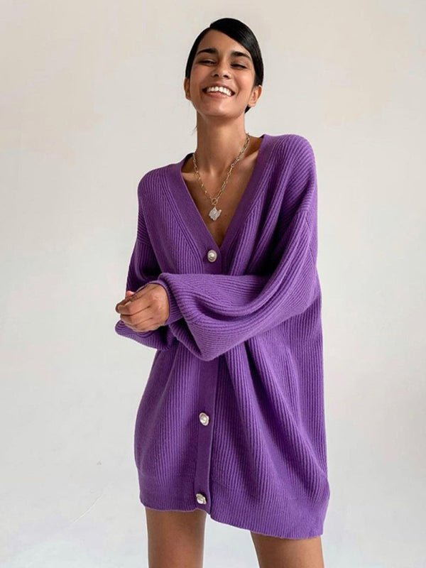 Women's Oversized Baggy Fit Ribbed Button Up Cardigan With Long Sleeves - Blu Pepper Boutique