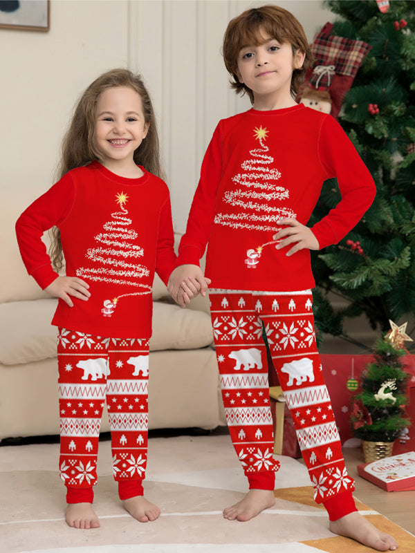 Kid’s Long Sleeves Holiday Christmas Tree Polar Isle Holiday Fitted Two Piece Pajamas