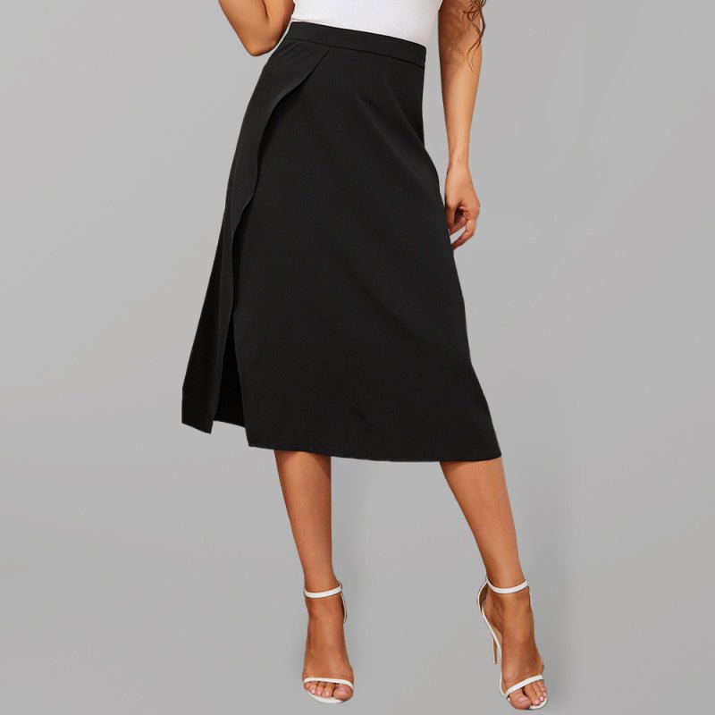 Women's Solid Color Slit A Line Midi Skirt - Blu Pepper Boutique