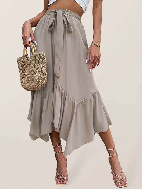 Women's woven lace irregular splicing mid-length skirt - Blu Pepper Boutique