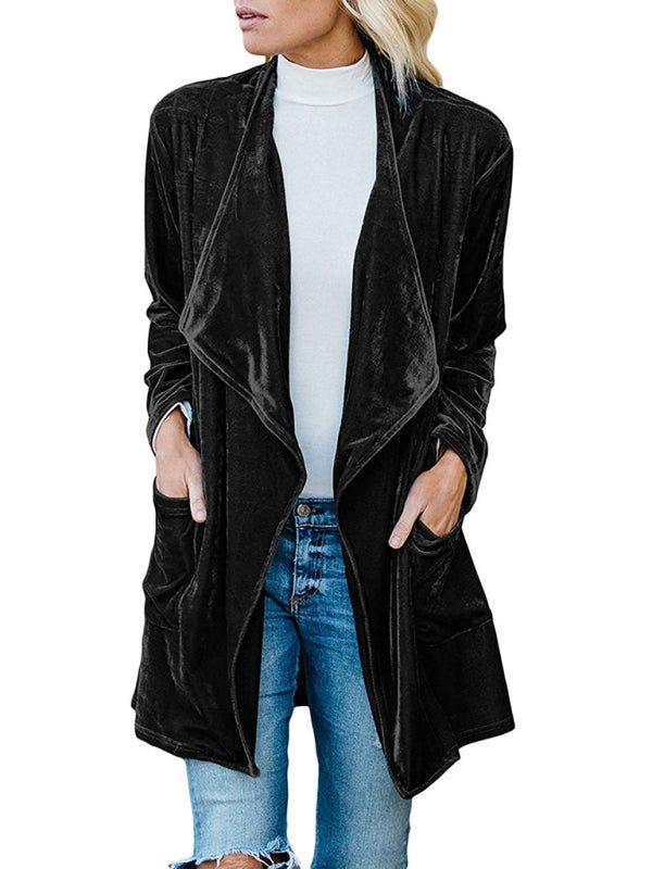 Women's Solid Color Open Front Velvet Blazer - Blu Pepper Boutique