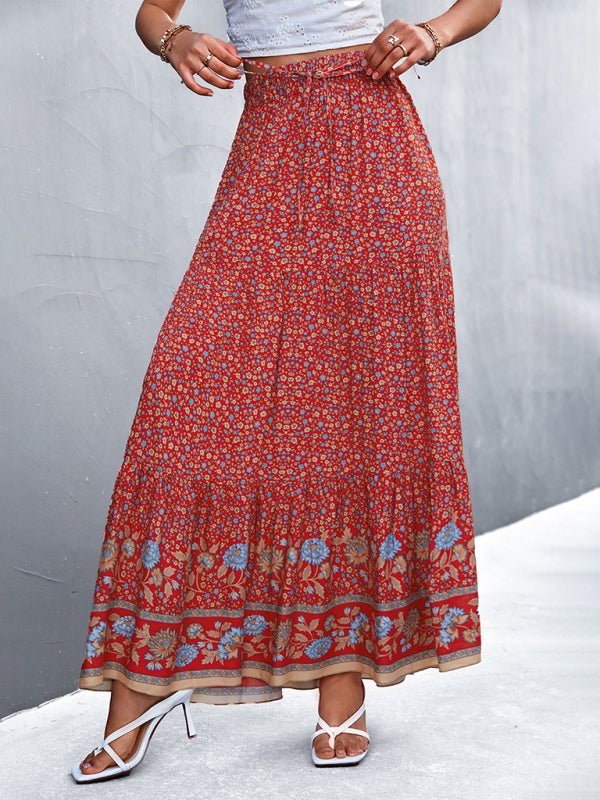 New casual holiday high waist floral long skirt - Blu Pepper Boutique