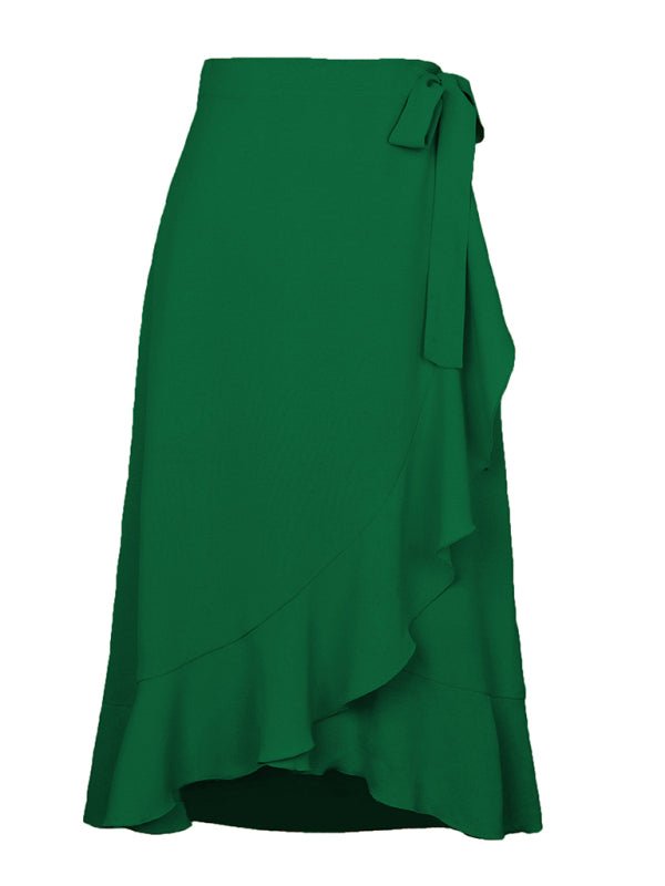 One Piece Tie Long Skirt Irregular Cover Hip Solid Color Skirt - Blu Pepper Boutique