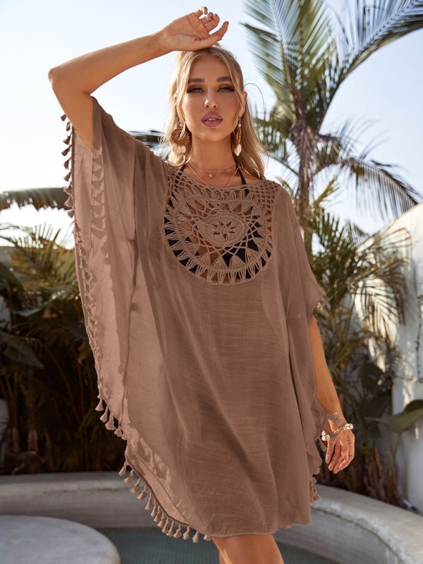 Sexy off-shoulder hollow loose tassel bikini with ins wind and beach blouse - Blu Pepper Boutique