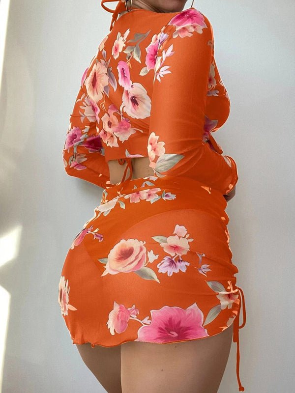 Women's Two-piece Floral Print Drawstring Bikini - Blu Pepper Boutique