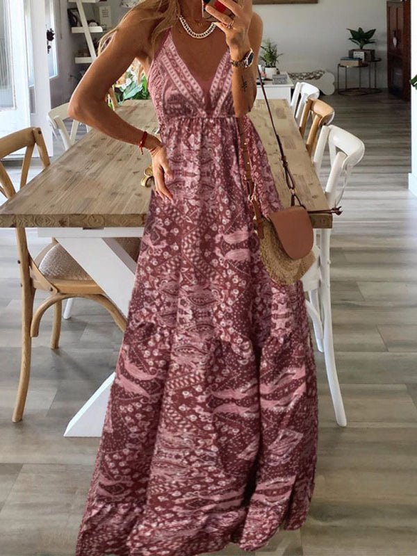 Women's Sexy Slip Skirt Bohemian Print Dress - Blu Pepper Boutique