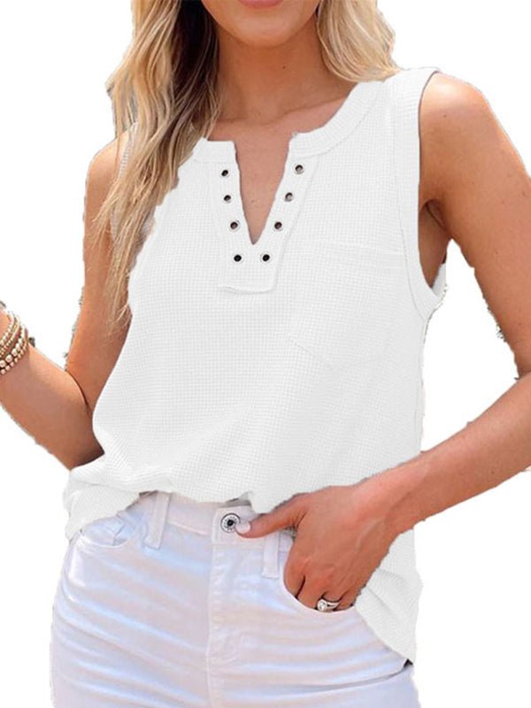 Women's Solid Color Lace Up Waffle Knit Tank Top - Blu Pepper Boutique