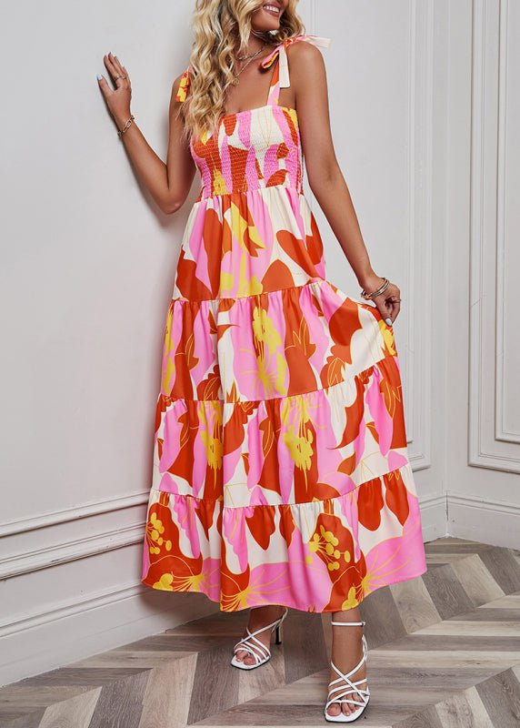 Spring/Summer Sexy Backless Printed Sling Holiday Dress - Blu Pepper Boutique