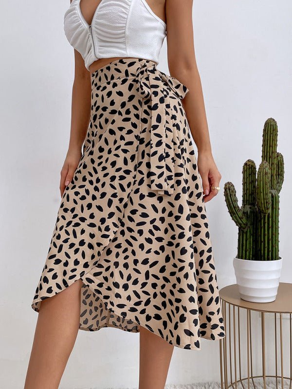 Women's casual all-match temperament polka dot print slit skirt - Blu Pepper Boutique