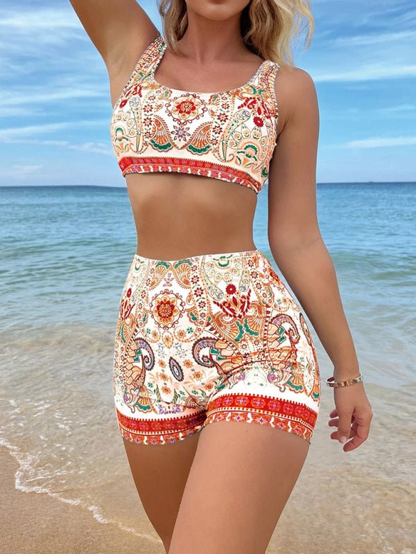 Women's Ethnic Print Two-Piece Swimsuit Set - Blu Pepper Boutique