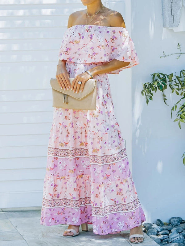 New one-shoulder printed long swing dress