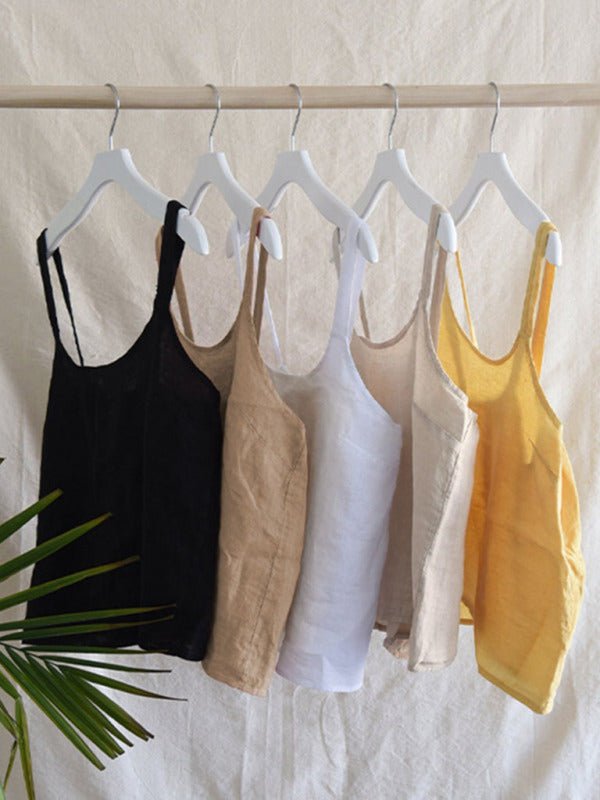 New French Niche Design Retro Vacation Casual Linen Backless Cropped Top - Blu Pepper Boutique