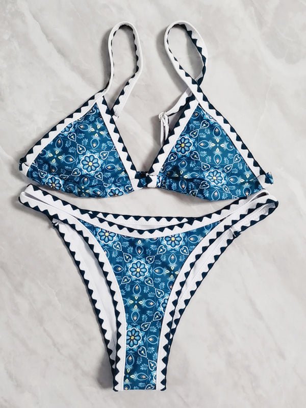 New bikini split swimsuit digital printing crochet split swimsuit - Blu Pepper Boutique