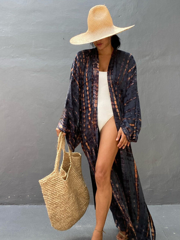 Beach Cover Up Tie Dye Graphic Print Sun Protection Cardigan Bikini Over Cover Up