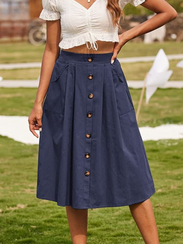 Women's Casual Button High Waist Skirt - Blu Pepper Boutique
