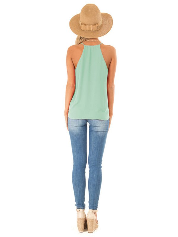 Women's Solid Color Cross V Neck Camisole Top - Blu Pepper Boutique