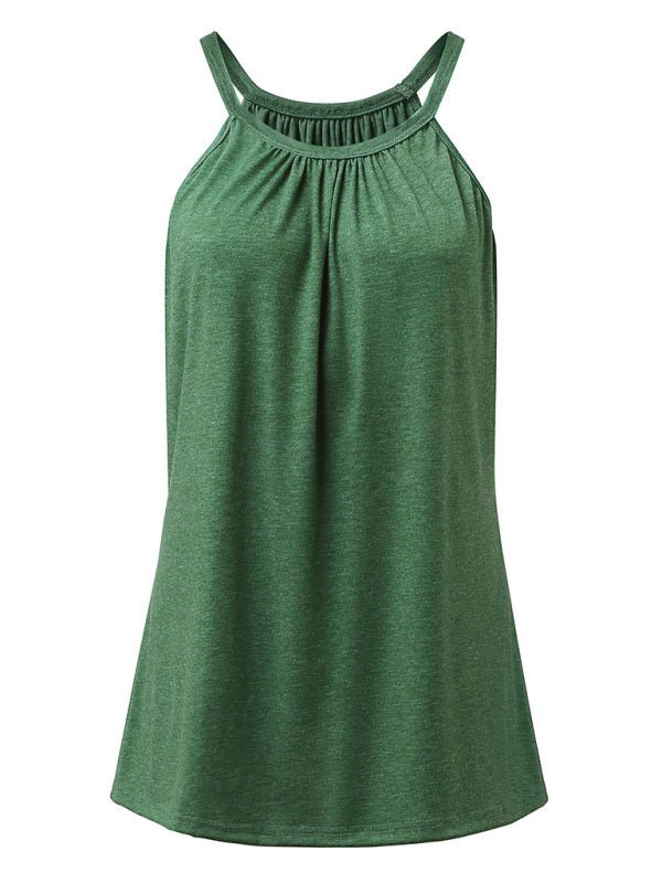 Casual solid color cotton round neck sleeveless loose large pullover t-shirt - Blu Pepper Boutique
